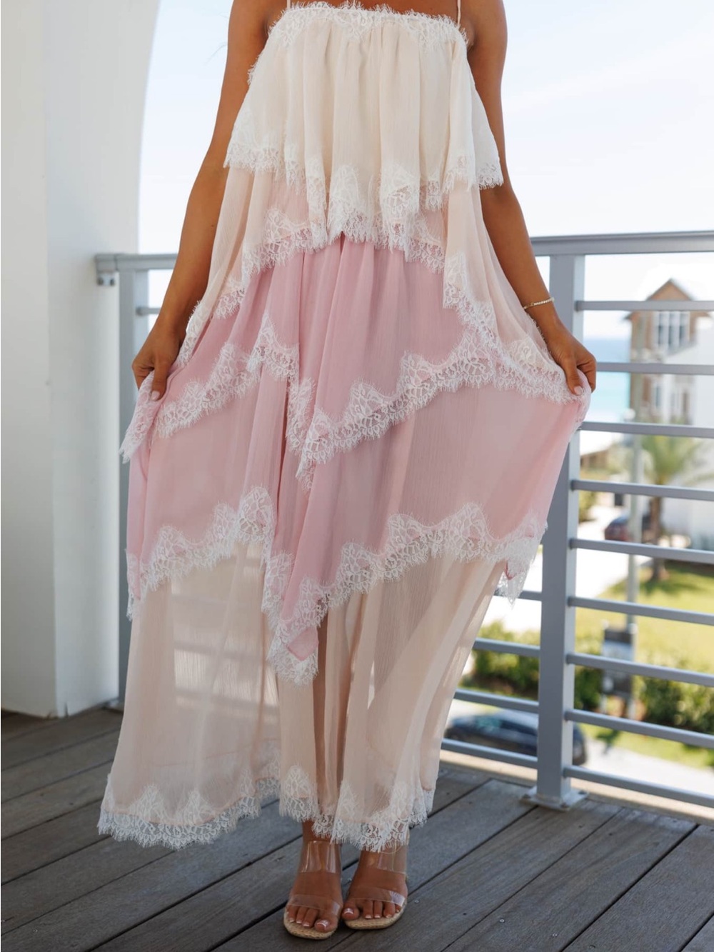 Sheer Layered Lace Maxi Dress